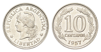 Аргентина 10 сентаво 1957 KM 54 сталь плакированная никелем UNC 4664-164