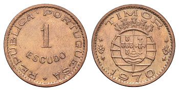 Португальский Тимор 1 эскудо 1970 год-тип KM 19 бронза 4671-742