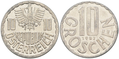 Австрия 10 грошей 1987 KM 2878 алюминий 4575-423