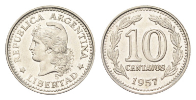 Аргентина 10 сентаво 1957 KM 54 сталь плакированная никелем UNC 4664-164