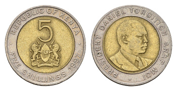Кения 5 шиллингов 1997 Дэниэл арап Мои KM 30 биметалл 4702-459