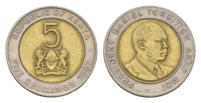 Кения 5 шиллингов 1997 Дэниэл арап Мои KM 30 биметалл 4702-459