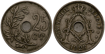 Бельгия 25 сантимов 1928 Belgie KM 69 медно-никель 4403-145