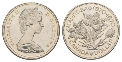 Канада 1 доллар 1970 100 лет со дня присоединения Манитобы KM 78 никель BU 4653-225