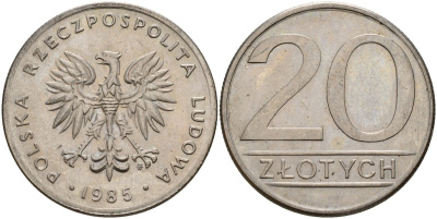 Польша 20 злотых 1985 MW Y 153.1 медно-никель 4187-634