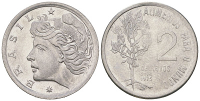 Бразилия 2 сентаво 1975 ФАО - Соя KM 586 нержавеющая сталь aUNC 4596-216