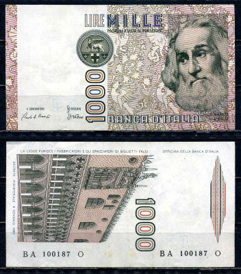 Италия 1000 лир 1982 Дворец дожеи, Марко Поло Pick 109 a бумага 6294-34-2-2