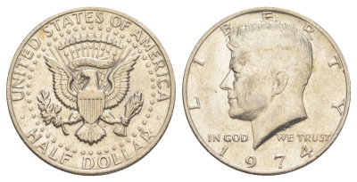 США 1/2 доллара (50 центов) 1974 Джон Кеннеди KM 202b медь плакированная медно-никелем aUNC 4536-1012