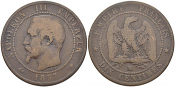 ФРАНЦИЯ 10 САНТИМОВ 1857 MA, НАПОЛЕОН III (1852-1870) KM 771.6, LA FRANC 133.43 бронза 114-646