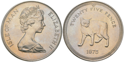 Остров Мэн 25 пенсов 1975 кошка Мэна KM 31 медно-никель UNC 74-532