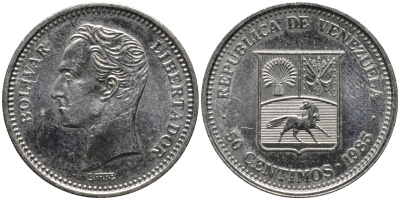 Венесуэла 50 сентимо 1985 Симон Боливар KM 41 никель 4577-856