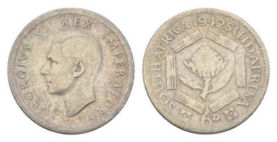 ЮАР 6 пенсов 1942 Георг VI (1936-1952) KM 27 серебро 4679-142