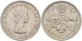 Великобритания 6 пенсов 1966 Елизавета II (1952-2022) KM 903, Spink 4149 медно-никель 4154-246