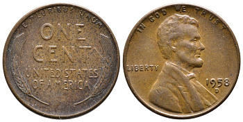 США 1 ЦЕНТ 1958 D ЛИНКОЛЬН KM A132 медь цинк 4364-743