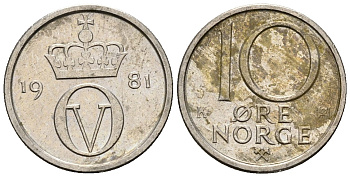 Норвегия 10 эре 1981 Улаф V (1958-1991) KM 416 медно-никель 4147-552