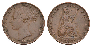 Великобритания 1 фартинг 1853 Виктория (1837-1901) KM 725, Spink 3950 бронза 4658-915