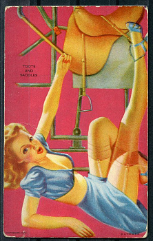 США открытка 1950-ые серия пинап (Pin-Up), гудки и седла (toots and saddles) 6352-27-1-2