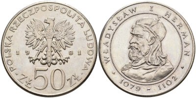 Польша 50 злотых 1981 MW, серия польские правители, Владислав I Герман (1079-1102) KM 128, Parchimowicz 261 медно-никель 3457-224