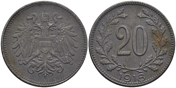 АВСТРИЯ 20 ГЕЛЛЕРОВ 1918 КАРЛ I KM 2826 железо 93-625