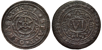 Оснабрюк 6 пфеннигов 1625 Kennepohl 450а медь 1527-735