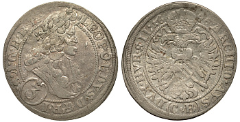 СВЯЩЕННАЯ РИМСКАЯ ИМПЕРИЯ, АВСТРИЯ 3 КРЕЙЦЕРА 1696 С.В., ЛЕОПОЛЬД I KM 1287 серебро 413-1725