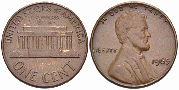 США 1 ЦЕНТ 1965 ЛИНКОЛЬН KM 201 медь цинк 105-624