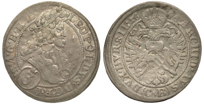 СВЯЩЕННАЯ РИМСКАЯ ИМПЕРИЯ, АВСТРИЯ 3 КРЕЙЦЕРА 1696 С.В., ЛЕОПОЛЬД I KM 1287 серебро 413-1725
