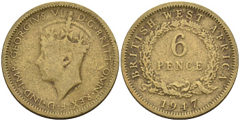 Британская Западная Африка 6 пенсов 1947 Георг VI (1936-1952) KM 22 никель-латунь 4588-721