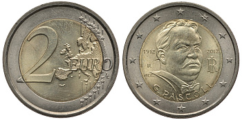 Италия 2 евро 2012 100 лет со дня смерти Джовани Пасколи KM 355 биметалл 110-1054