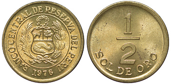 Перу 1/2 соля 1976 KM 265 латунь aUNC 4189-949