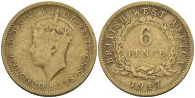 Британская Западная Африка 6 пенсов 1947 Георг VI (1936-1952) KM 22 никель-латунь 4588-721