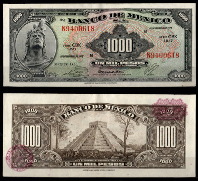 Мексика 1000 песо 1977 Pick 52 t бумага 7198-2-2-2