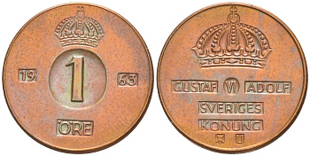 Швеция 1 эре 1967 Густав VI Адольф (1950-1973) KM 820 бронза 187-812