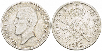 Румыния 50 бани 1910 Кароль I (1881-1914) KM 41 серебро 1515-2144