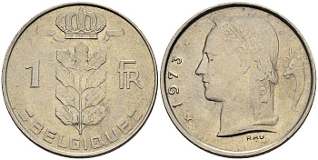 БЕЛЬГИЯ 1 ФРАНК 1973 BELGIQUE KM 142.1 медно-никель 4546-514