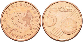 СЛОВЕНИЯ 5 ЕВРОЦЕНТОВ 2007 СЕЯТЕЛЬ KM 70 сталь плакированная медью UNC 214-359