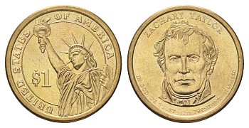 США 1 доллар 2009 D, Президент США - Закари Тейлор (1849-1850) KM 453 медь с марганцево-латунным покрытием UNC 4629-247