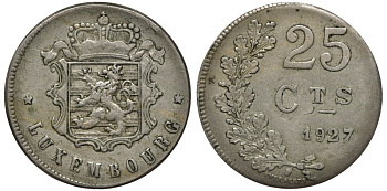 Люксембург 25 сантимов 1929 БРАК, СМЕШЕНИЕ медно-никель 1518-1615