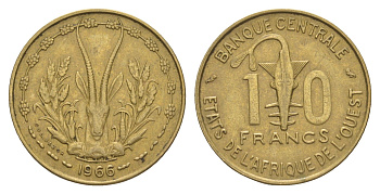 Западная Африка (BCEAO) 10 франков 1966 KM 1a медь алюминий никель 4175-1045