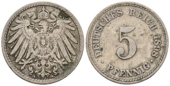 Германия 5 пфеннигов 1897 A, KM 11, J. 12 медно-никель 220-712