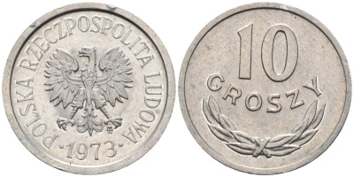 Польша 10 грошей 1973 MW, Народная Республика KM АА47, Parchimowicz 206l алюминий 4580-617