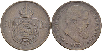 БРАЗИЛИЯ 40 РЕЙС 1873 ПЕДРО II (1831-1889) KM 479 бронза 4517-1143