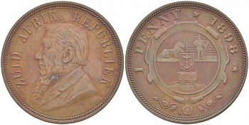Южно-Африканская Республика, Трансвааль 1 пенни 1898 Пауль Крюгер KM 2 медь 180-843
