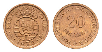 Мозамбик 20 сентаво 1973 KM 88 бронза aUNC 4588-1059