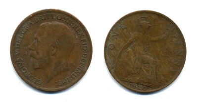 Великобритания 1 пенни 1920 Георг V (1910-1936) КМ 810, Spink 4051 бронза 47-444
