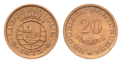 Мозамбик 20 сентаво 1973 KM 88 бронза aUNC 4588-1059