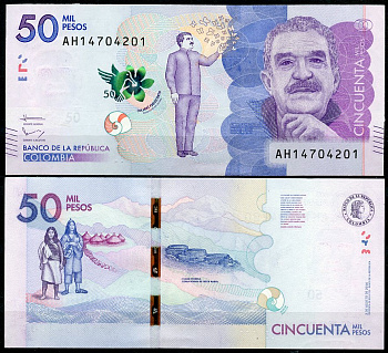 Колумбия 50000 песо 2016 2 августа 2016, Хорхе Исаакс Pick 462 b  бумага  UNC (пресс) 451-229-2