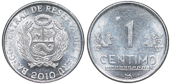 Перу 1 сентимо 2010 LIMA KM 303.4a алюминий aUNC 4189-1035