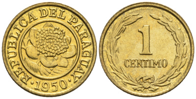 Парагвай 1 сентимо 1950  KM 20 алюминиевая бронза  aUNC  220-1026
