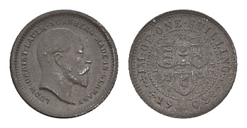 Великобритания игровой жетон в 1 шиллинг 1902 Эдуард VII, диаметр 12,75 мм, вес 0,55 гр Rogers 737 цинк железо 4651-1165